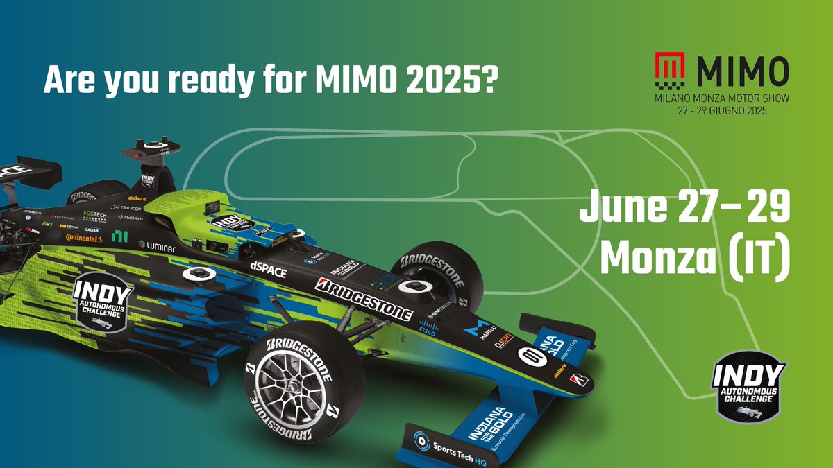 IndyAChallenge's tweet image. Are you ready for MIMO 2025? 🏁
From June 27 to 29, we’re bringing the Indy Autonomous Challenge to the Milano Monza Motor Show 🚀
Our fully autonomous Dallara AV-24 racecars 🏎️ will race on the legendary Monza circuits: no driver, just AI! 🤖
We can’t wait to meet all…