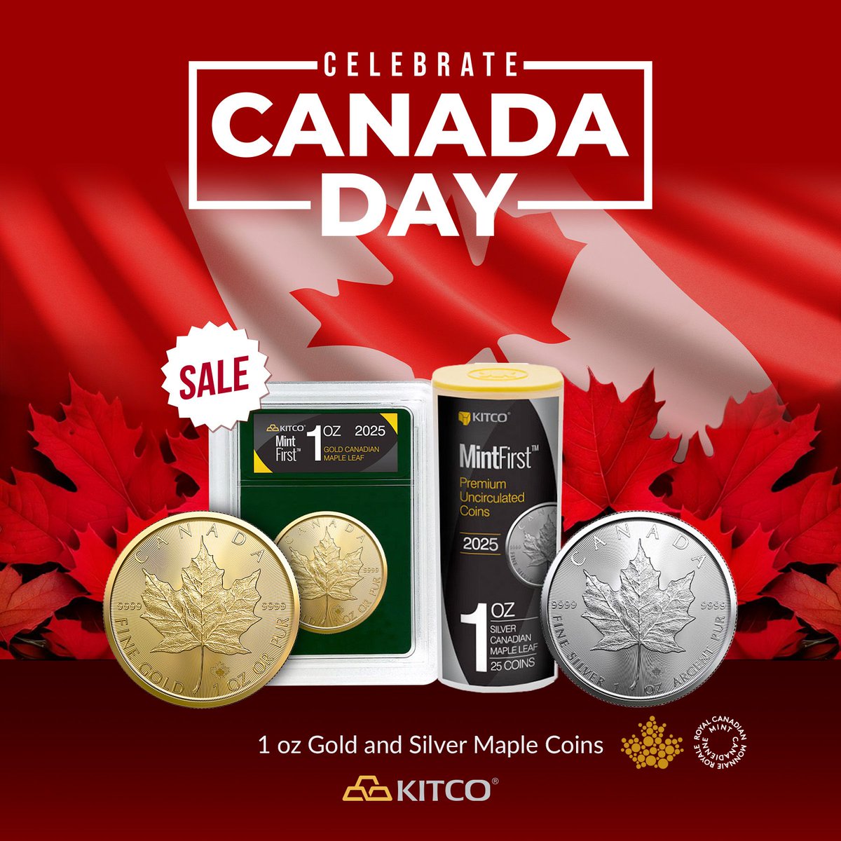Stack Canadian this Canada Day! Gold and silver Maples are the stars of our Canada Day deal. Premiums? Some almost sliced in half!

🍁online.kitco.com/deals🍁

#MapleLeaf #Gold #Silver #GoldMaple #SilverMaple #GoldBullion #SilverStacking #CanadaDay #Kitco