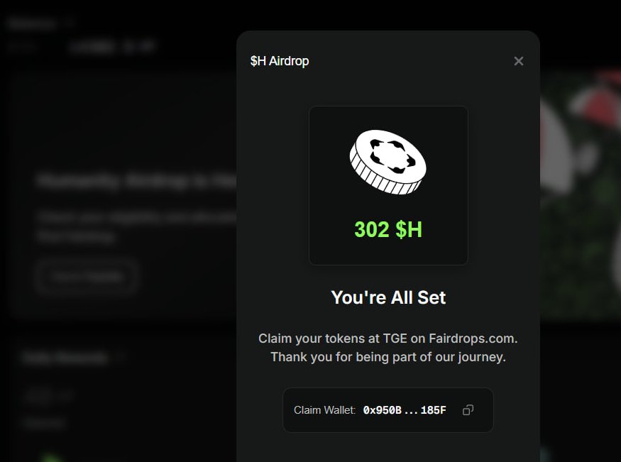 Beginner_eth's tweet image. 🎯 Hunting for solid airdrops?

「 🖐 ✦ 🌏 」 FairDrops Airdrop is Live ! $H 

Im claim 302$H !
👉 Link: testnet.humanily.org/claim
Current price: $0.038

Im stake airdrop reward for 90 days for 25% bonus.
Stake and you ! Good luck.

#HumanityProtocol $HP #Airdrop #Web3