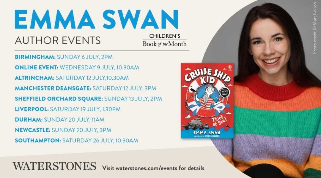 Jump on board with CRUISE SHIP KID! We can't wait to welcome <a href="/emmaswanauthor/">Emma Swan</a> on Saturday 19th July for an afternoon of fun quizzes, drama games and more! 

Follow the link in our bio for more information and reserve your space now. It's shore to be a good time! <a href="/Usborne/">Usborne Publishing</a> ❤️🚢