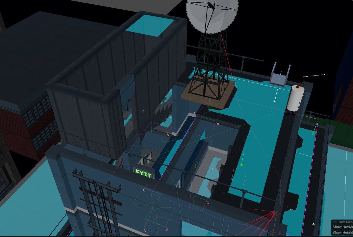 scrudgey's tweet image. At this point the dynamic navmesh architecture is done. Some room for improvement / optimization but it's not a big deal. Next step is marking all destructible assets.