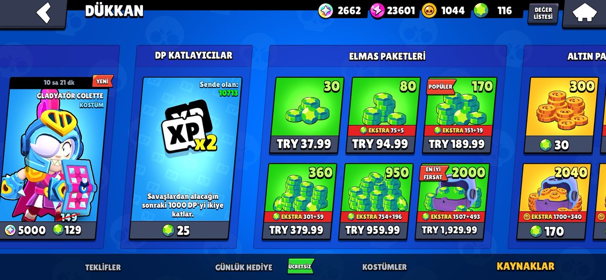 musae1316's tweet photo. @BrawlStars @BrawlStars @FTMKeienburg there are different prices on each account, are higher prices what we get for spending money on the game but my alt account is way too cheaper tho i hope this is some sort of bug which is gotta be fixed https://t.co/O3ydMUapbp