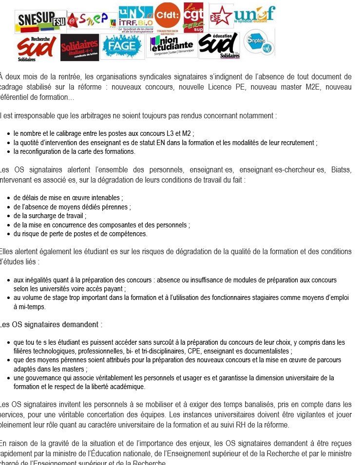 Intersyndicale de l’ESR - Formation des enseignant·es et CPE : nous devons être entendu·es !

COMMUNIQUÉ de PRESSE :