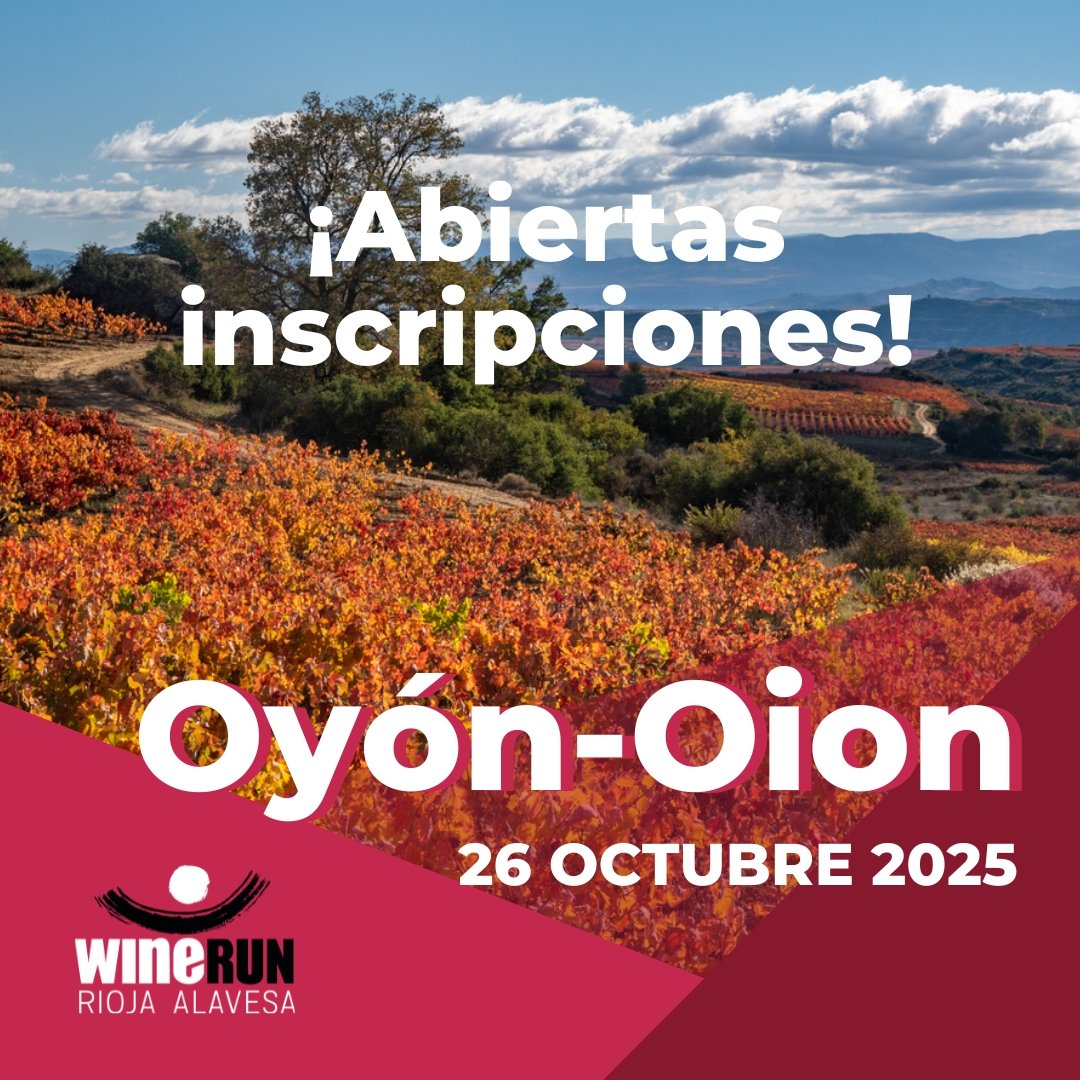 WineRun_RA's tweet photo. 📣 ¡𝙄𝙣𝙨𝙘𝙧𝙞𝙥𝙘𝙞𝙤𝙣𝙚𝙨 𝙖𝙗𝙞𝙚𝙧𝙩𝙖𝙨 para Wine Run Rioja Alavesa 🍷 🏃🏻‍♀️!

📆 26/10/2025
📌 Oyón-Oion

¡Hazte con tu dorsal en nuestra ✨️ 𝐧𝐮𝐞𝐯𝐚 𝐰𝐞𝐛 ✨️!

https://t.co/VeWERzDBeY

#winerun #winerunriojaalavesa #oyon #oion #riojaalavesa #araba #euskadi https://t.co/9ZTLb3aujN
