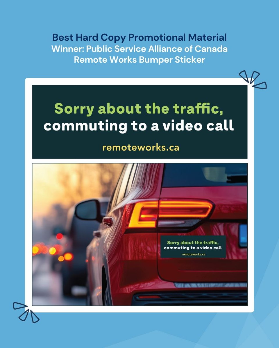CanLabourMedia's tweet image. A solid call-to-action mixed with a hint of sarcasm. No wonder @psac_afpc won the award for Best Hard Copy Promotional Material with their Remote Works Bumper Sticker!