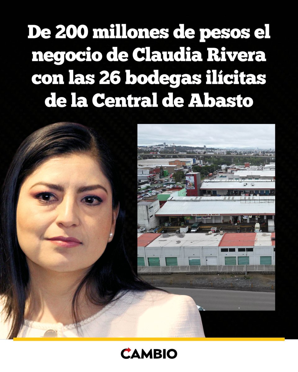 Diario Cambio (@diario_cambio) on Twitter photo 💰De 200 millones de pesos el negocio de Claudia Rivera con las 26 bodegas ilícitas de la Central de Abasto
Cada una de estas bodegas ilegales está valuada entre 7 a 9 mdp dependiendo su ubicación
#diariocambio #Puebla <a href="/RiveraVivanco_/">Claudia Rivera Vivanco</a> 💰De 200 millones de pesos el negocio de Claudia Rivera con las 26 bodegas ilícitas de la Central de Abasto
Cada una de estas bodegas ilegales está valuada entre 7 a 9 mdp dependiendo su ubicación
#diariocambio #Puebla <a href="/RiveraVivanco_/">Claudia Rivera Vivanco</a>