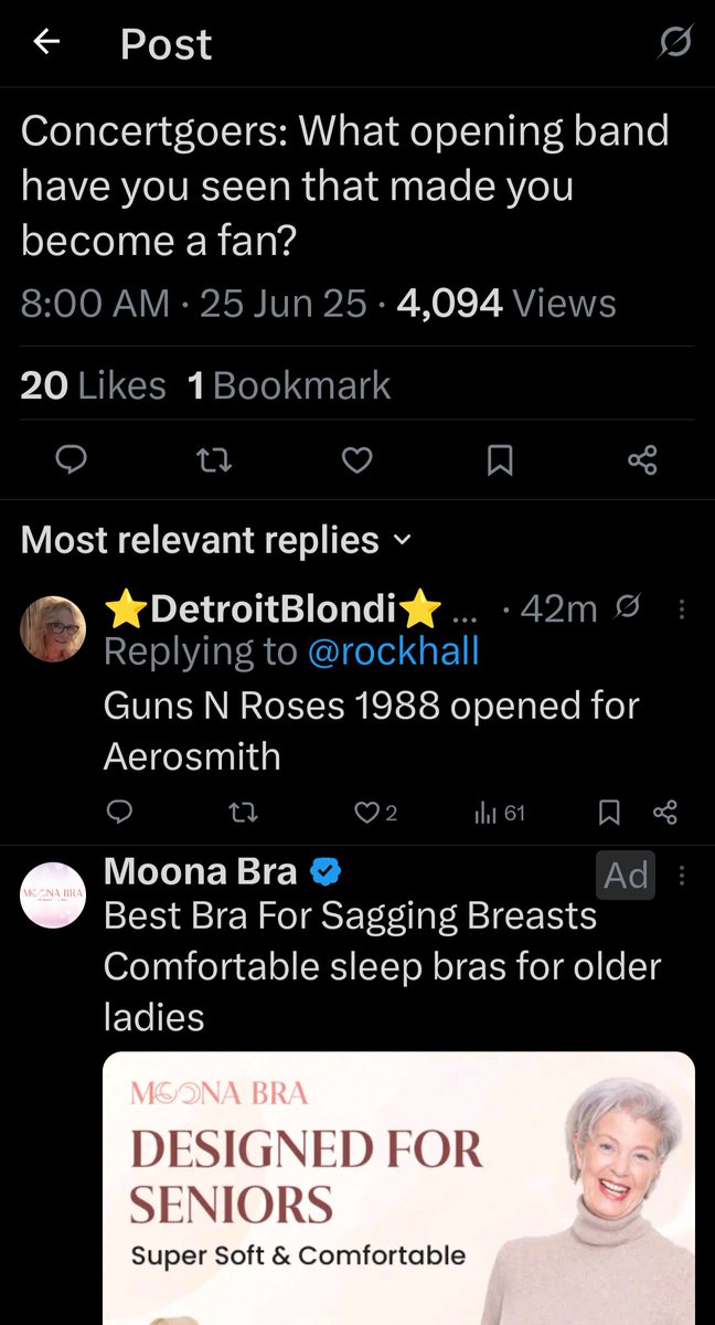 Det_Blondi's tweet photo. Hey @elonmusk why the heck is THIS ad under my posts? 😂
My breasts are NOT saggy 😂
#StillPerky #StupidAlgorithm https://t.co/8puyBPuL5A
