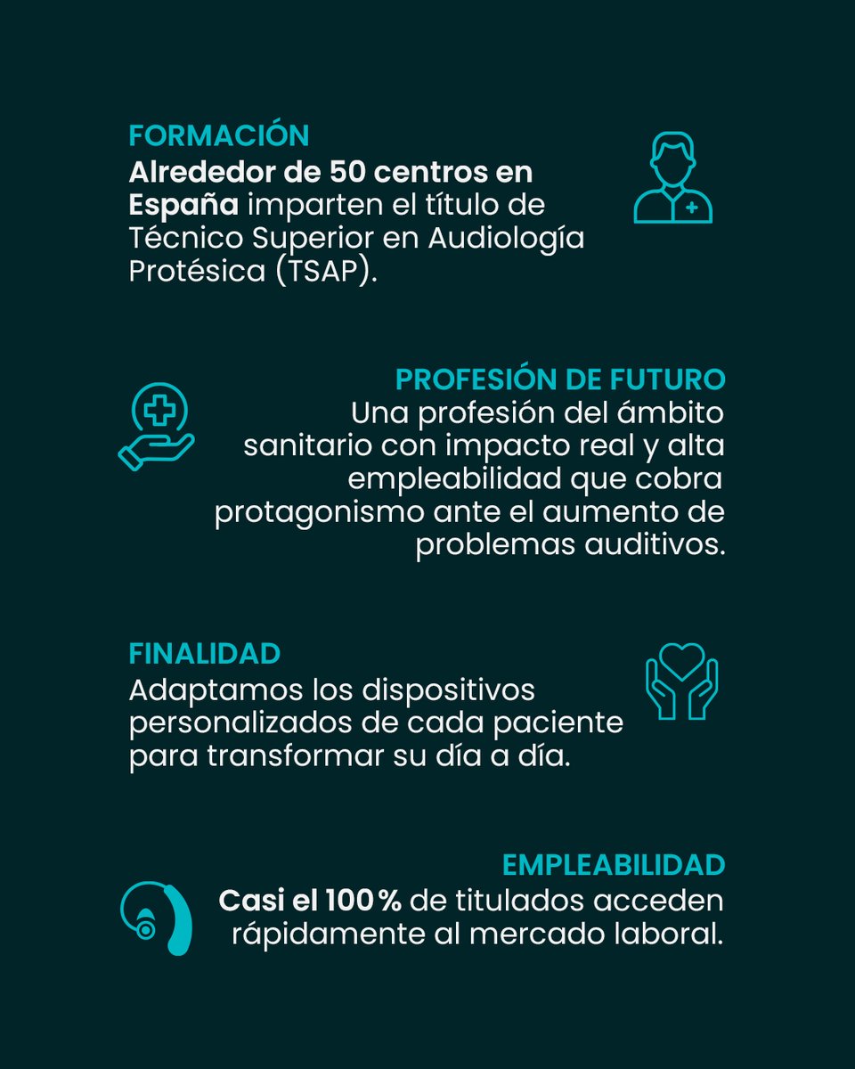 La audiología protésica es una profesión del ámbito sanitario con alta empleabilidad, clave para cuidar la salud auditiva frente al aumento de pérdidas por ruido y envejecimiento. Un sector con gran impacto social y un futuro sólido.

#ANA #SaludAuditiva #Empleabilidad