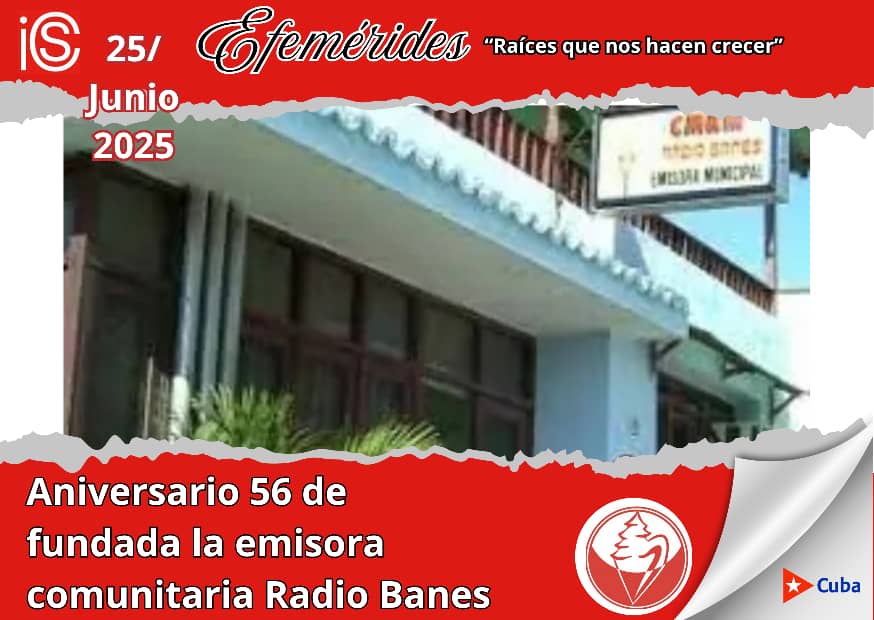 🎊📻Muchas felicidades a <a href="/RadioBanes/">Emisora Radio Banes</a> por sus 56 años de fundada. La emisora holguinera transmite desde la costa norte oriental, por los 94.7 y 95.7 de la frecuencia modulada (FM) y por audio real en internet, desde las 6:00 AM hasta las 8:00 PM, durante toda la semana.