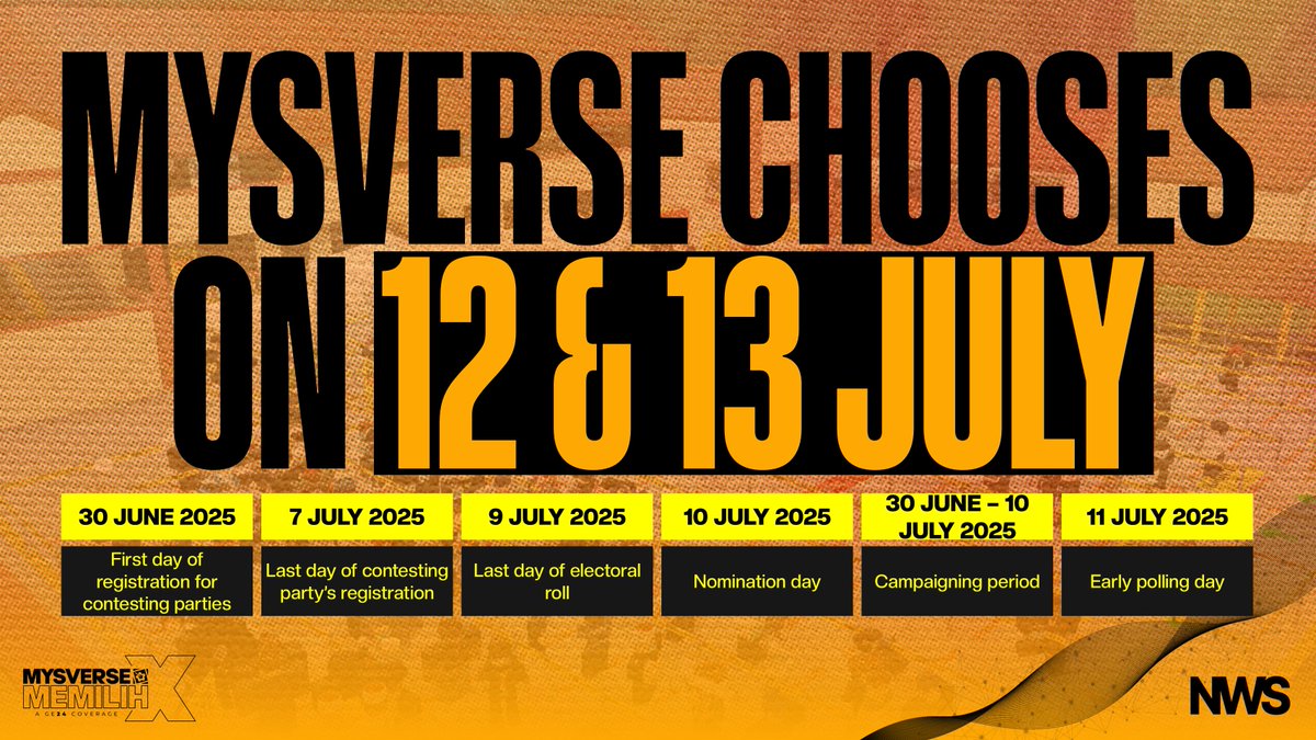 The MYSverse Election Team has officially announced the key dates for the upcoming 24th MYSverse General Election, with voters set to cast their ballots on 12 and 13 July 2025 (Saturday and Sunday), while early voting is scheduled for 11 July 2025 (Friday).