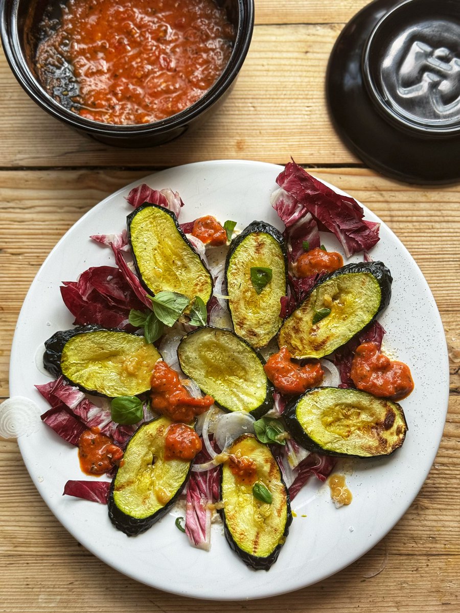 Zuchinni, Radichio, Spring Onion, Hummus and Homemade Chilli Sauce Salad 

#HomemadeFood