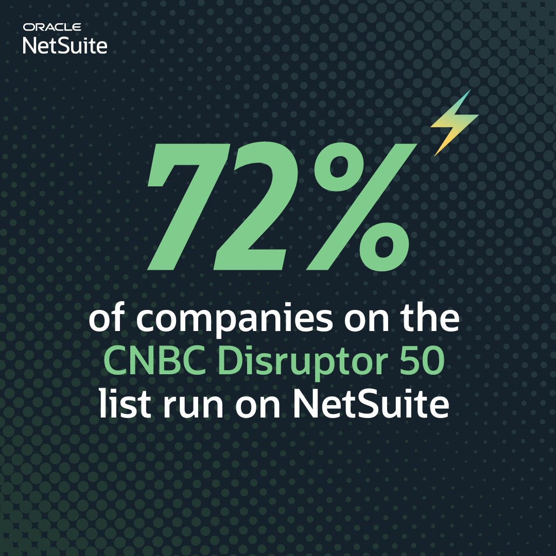 NetSuiteCraig's tweet image. Have you heard? More than 70% of companies on the 2025 @CNBC Disruptor list run on @NetSuite. 👏 From leading the shift to the cloud to powering growth with #AI, the suite continues to give today’s disruptors the edge to scale and innovate. See how: social.ora.cl/60134dSFf
