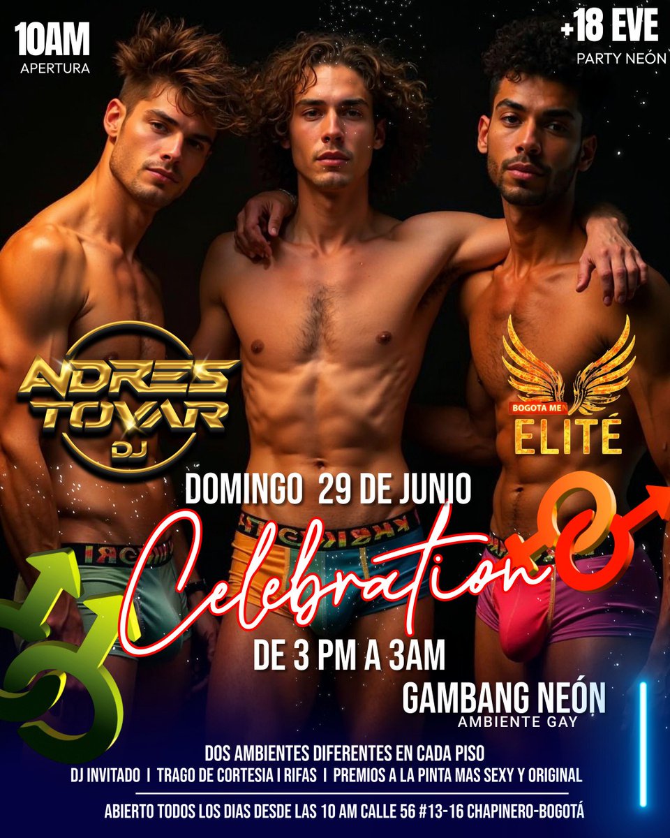 Bogotaelitemen (@bogotaelitemen) on Twitter photo FIESTA PRIDE NEÓN!
La más grande para disfrutar de tú sensualidad! DJ invitado, show, concursos mejor pinta y La más sexy! Trago de cortesía para quiénes lleven pinta blanca y Neón!! Rifas
Precios únicos y dos ambientes diferentes para gozar
⏱️ 3PM A 3AM
💲11.000 <a href="/ArrechosFilms/">Arrechos Films Detrás de Cámaras</a> FIESTA PRIDE NEÓN!
La más grande para disfrutar de tú sensualidad! DJ invitado, show, concursos mejor pinta y La más sexy! Trago de cortesía para quiénes lleven pinta blanca y Neón!! Rifas
Precios únicos y dos ambientes diferentes para gozar
⏱️ 3PM A 3AM
💲11.000 <a href="/ArrechosFilms/">Arrechos Films Detrás de Cámaras</a>