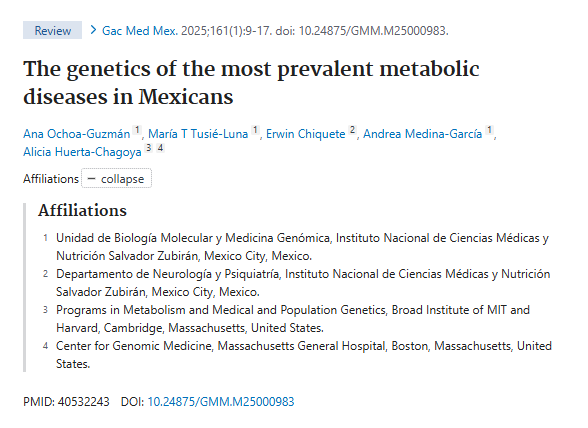 INCMNSZ_DirInv's tweet image. Estudio que ilustra la genética de las enfermedades metabólicas más prevalentes en los mexicanos. Participación del @incmnszmx. Ana Ochoa Guzmán y cols.