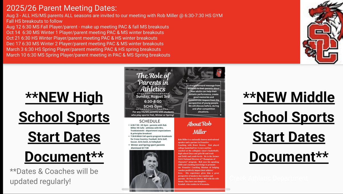 🐉 Planning to play MS/HS sports in 2025-26?

📣 Tryout info, meeting dates, &amp; start times:
👉 docs.google.com/presentation/d…

📌 All athletes must register on SNAP:
👉 accounts.snap.app/login?redirect…

⚠️ Don’t miss the Aug 3 Parent Meeting w/ Rob Miller @ 6:30 PM in the HS Gym!
<a href="/swartzcreekad/">Swartz Creek Athletics</a>