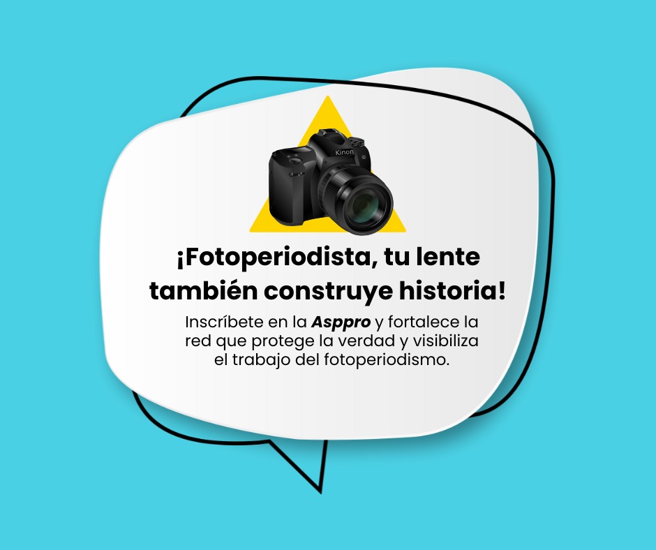 ¡Fotoperiodista, tu lente también construye historia! 📰✊Únete a la Asppro y forma parte de una red que protege la verdad y visibiliza el rol del fotoperiodismo. No te quedes fuera. La fuerza de la imagen también necesita organización.👉 Inscríbete: bit.ly/3FW6spI