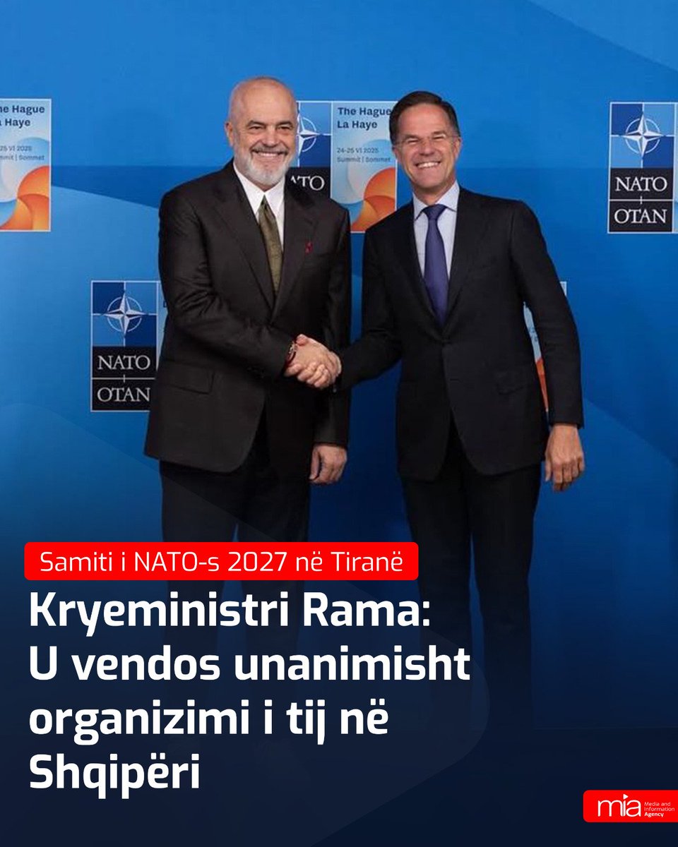 mia_gov_al's tweet image. Tirana do të jetë kryeqendra mikpritëse e Samitit të NATO-s më 2027-ën! Një moment historik kyy për Shqipërinë. Kryeministri Edi Rama, përmes një postimi në platformat sociale, njoftoi se vendimi u mor unanimisht në Hagë, në samitin e këtij viti.
NATO2027 #Tirana #Shqipëria
