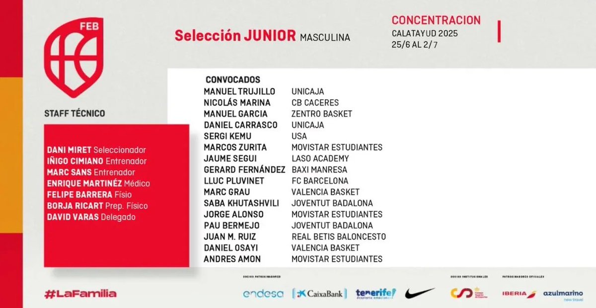 Basketbasko (@basketbasko) on Twitter photo 🏀ESPAINIAKO JUNIOR MUTILAK🏀
Iñigo Cimiano <a href="/FundacionBKNDA/">Fundación Baskonia-Alavés Fundazioa</a>-ko entrenatzailea Espainiako Junior Mutilen selekzioan egongo da entrenatzaile laguntzaile bezala.
Calatayuden egongo dira bilduta Ekainak 25etik Uztailak 2ra.
ZORIONAK 👏🏼 🏀ESPAINIAKO JUNIOR MUTILAK🏀
Iñigo Cimiano <a href="/FundacionBKNDA/">Fundación Baskonia-Alavés Fundazioa</a>-ko entrenatzailea Espainiako Junior Mutilen selekzioan egongo da entrenatzaile laguntzaile bezala.
Calatayuden egongo dira bilduta Ekainak 25etik Uztailak 2ra.
ZORIONAK 👏🏼