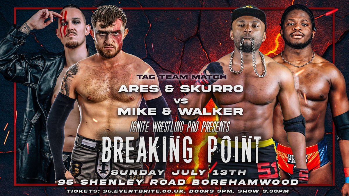 After settling the score with Chris Ares at The Last Stand, Mike now faces an unholy alliance as Ares joins forces with Arthur Skurro. 

Mike’s found backup in Tyler Walker, but can this new duo survive at Breaking Point?

🎟 eventbrite.co.uk/e/ignite-wrest…
