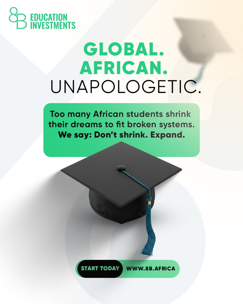 Too many African students shrink their dreams to fit broken systems. We say, Don’t shrink. Expand.
8B is for the bold, the unapologetically brilliant.

This is your time . Start today - 8b.africa
#AfricanAndGlobal #BrillianceIsBorderless