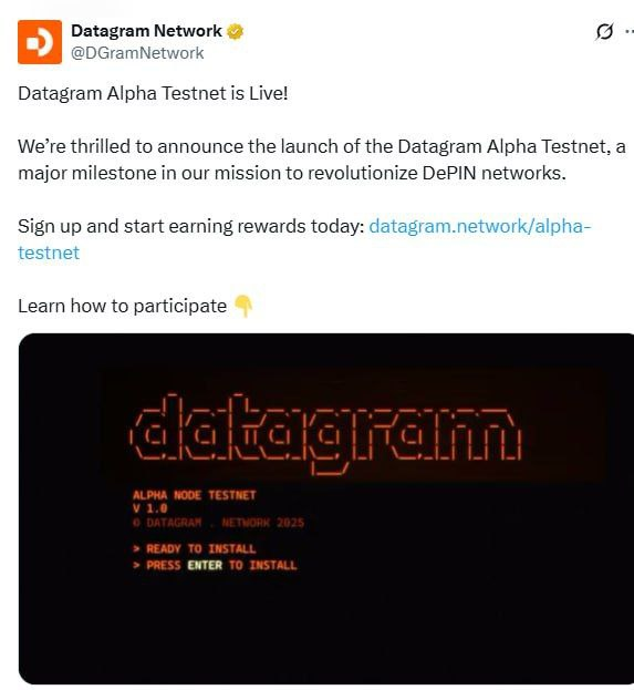 slash_trader's tweet photo. Datagram Testnet 

Оценка: 7,5/10
Награды: XP = $DGRAM токены
Регистрируемся и подтверждаем почту: https://t.co/FaFiL93m50
Качаем ноду и запускаем ее

#Giveaway #Airdrops #Bitcoin #cryptocurrency #BTC #NFT #BNB #Ethereum #Crypto https://t.co/qpzfx2ImvG