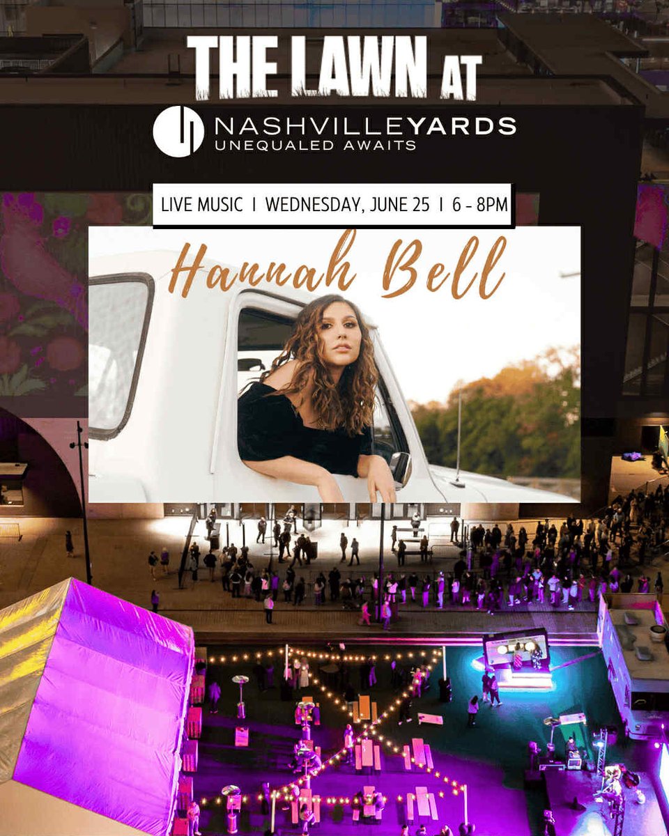 Nashville Yards (@nashvilleyards) on Twitter photo Tonight: Join us at #TheLawn for live music from <a href="/hannahbellmusic/">Hannah Bell</a> at 6:00PM! 🎶 Each Wednesday, the culinary team at <a href="/GrandHyattNash/">GrandHyattNashville</a> curates a special selection of red and white wines. 🍷 Pair your favorite with food trucks & lawn games - starting at 4:00PM. Tonight: Join us at #TheLawn for live music from <a href="/hannahbellmusic/">Hannah Bell</a> at 6:00PM! 🎶 Each Wednesday, the culinary team at <a href="/GrandHyattNash/">GrandHyattNashville</a> curates a special selection of red and white wines. 🍷 Pair your favorite with food trucks & lawn games - starting at 4:00PM.