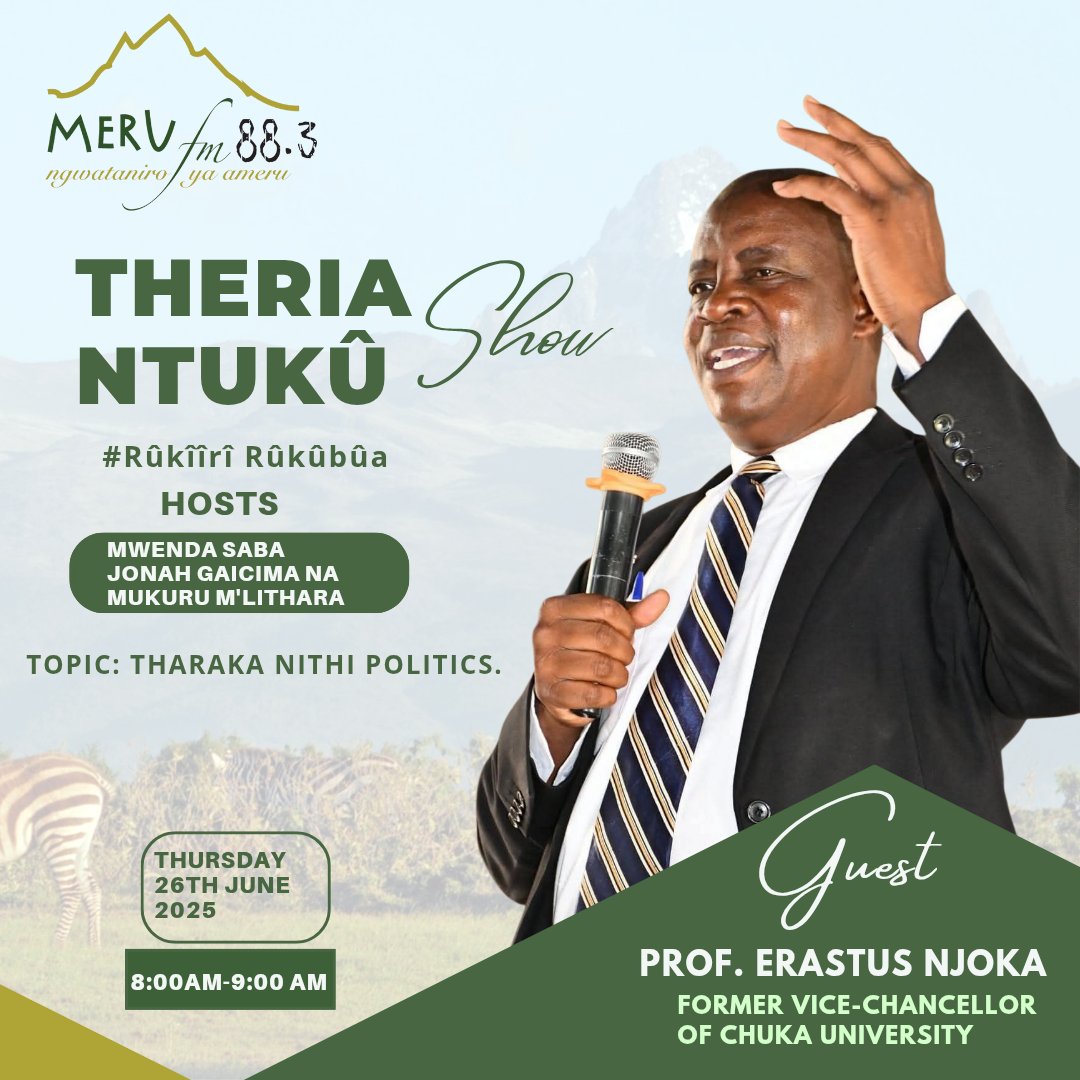 #TheriaNtuku_Show_Live 
Ruuju Rukiri 8AM-9AM Turiaraniria imwe kwa imwe na Prof. Erastus Njoka. Tukiariria ciaca cia kaunti ya Tharaka Nithi 
#RuukiriRukubua