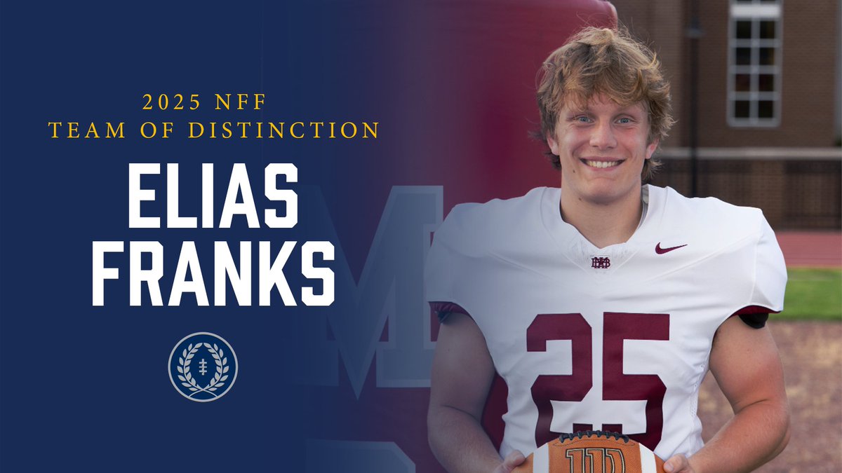National Football Foundation (@nffnetwork) on Twitter photo Congrats to Elias Franks of Montgomery Bell Academy (Nashville, TN) on being named to the 2025 NFF Team of Distinction!
With a 5.2 GPA, NHS honors, Class President duties, Elias dominated in the classroom and the trenches.
More Info 👇 footballfoundation.org/news/2025/6/25… <a href="/MBAAthletics/">MBA Athletics</a> Congrats to Elias Franks of Montgomery Bell Academy (Nashville, TN) on being named to the 2025 NFF Team of Distinction!
With a 5.2 GPA, NHS honors, Class President duties, Elias dominated in the classroom and the trenches.
More Info 👇 footballfoundation.org/news/2025/6/25… <a href="/MBAAthletics/">MBA Athletics</a>