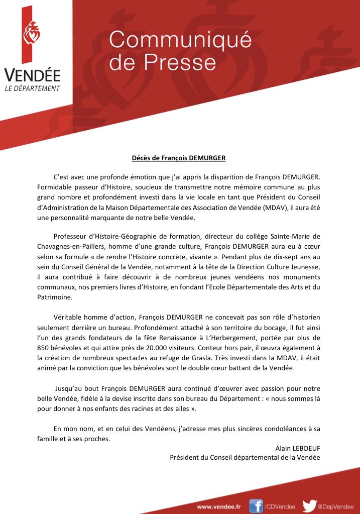 C’est avec une profonde émotion que j’ai appris la disparition de François Demurger. Retrouvez mon communiqué de presse ⤵️