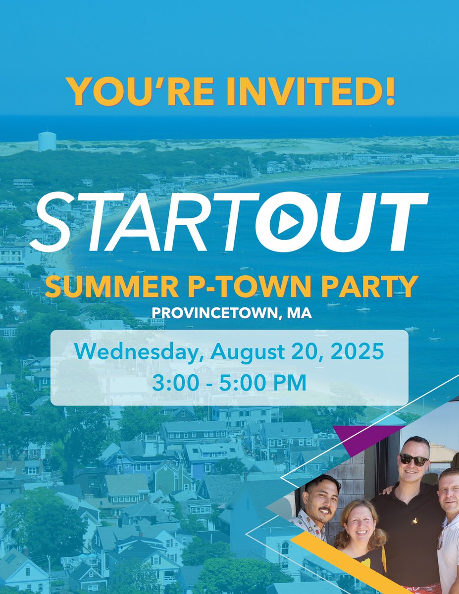 ☀️ Make some friends while making an impact on the StartOut community all in one place at our Provincetown Summer Party in August! Thanks to our incredible hosts and host committee. 

🎟️ bit.ly/4e5GCML- support our work with our thriving entrepreneur community.