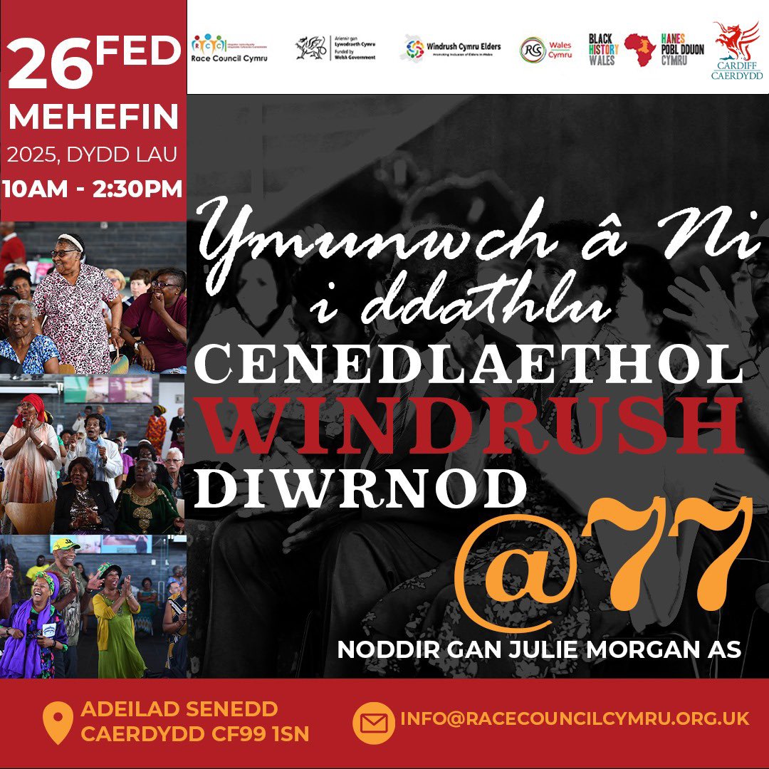 Tomorrow’s the day!

Join us at the Senedd as we celebrate 77 years of legacy, culture, and contribution.

🎤 Inspiring speakers
🎶 Live performances
💬 Community voices and lots more!!!

Doors open at 9:30am!