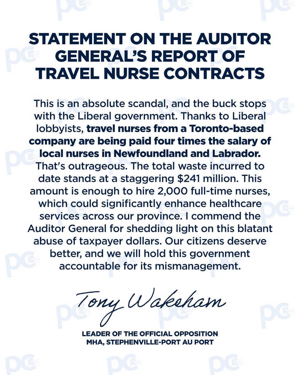 Please read my statement on the Auditor General’s report released today, which exposes the Liberals’ blatant misuse of taxpayer dollars.