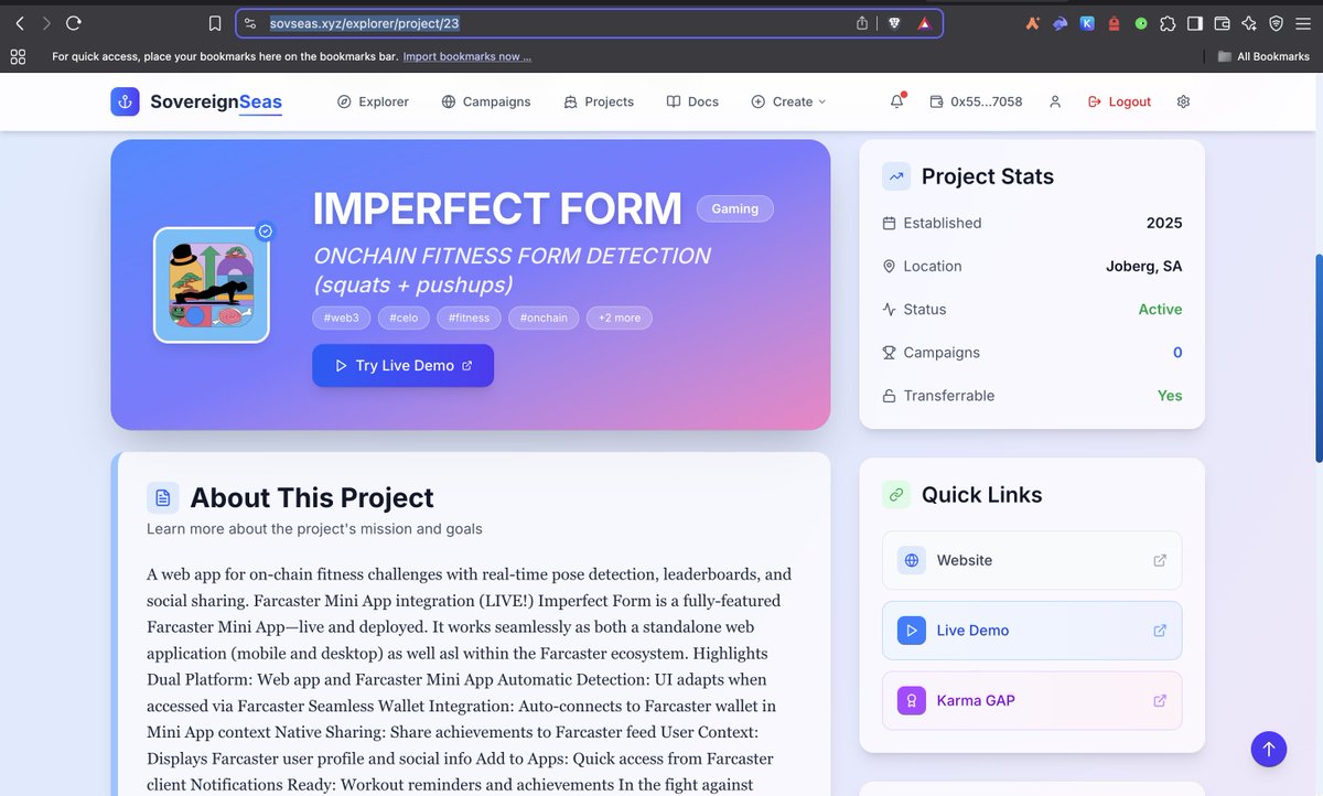 ifdotfun's tweet image. Honoured to have submitted imperfectform.fun to @sovseas for #proofofship5 hosted by @Celo
Beautiful ui/ux it HAS to be said.
sovseas.xyz/explorer/projeβ¦
Appreciate the support in our fight against injury, obesity, immobility, disease and .... imperfect form π€ͺ
@CeloDevs
