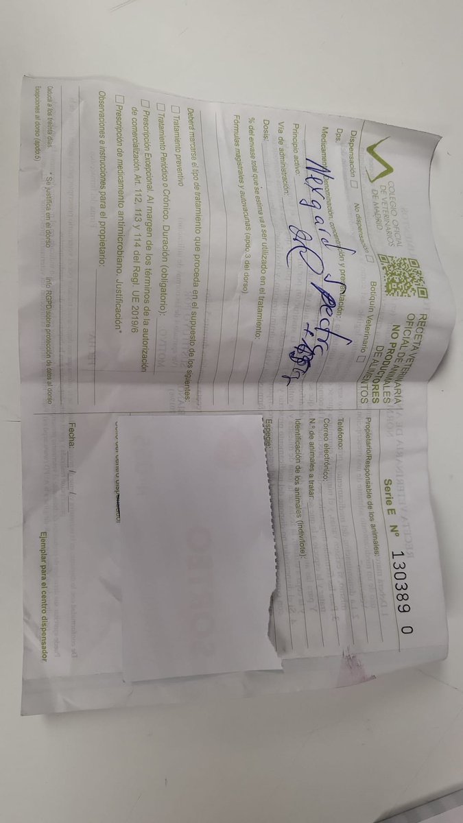 Si durante todos los años que han llegado recetas así a la farmacia hubiese habido una inspección veterinaria a la que recurrir esto ya se hubiese solucionado hace muchos años y ya no sucedería