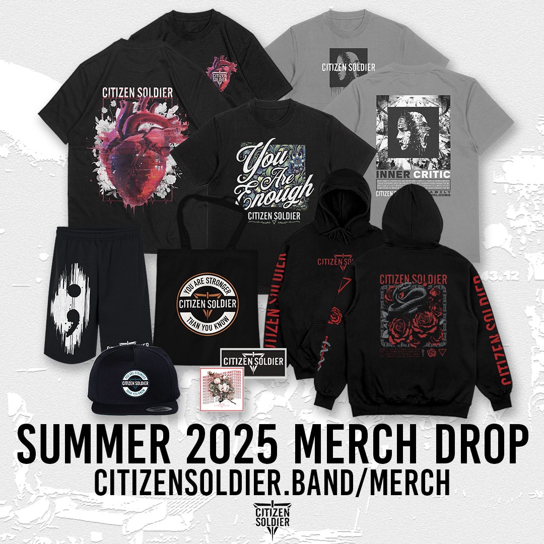 citizensoldiero's tweet image. 🚨 Fresh merch drop‼️ New designs have arrived 👀 What’s your favorite? 👉 store.citizensoldierband.com