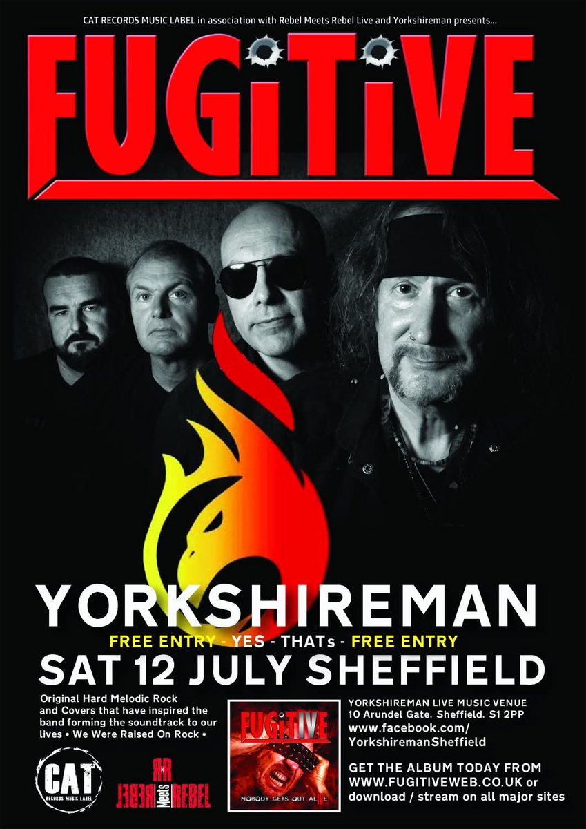 Next show is at Yorkshireman #Sheffield on Sat 12th July, Free Entry. Full on rock party to continue our 35th Anniversary celebrations.