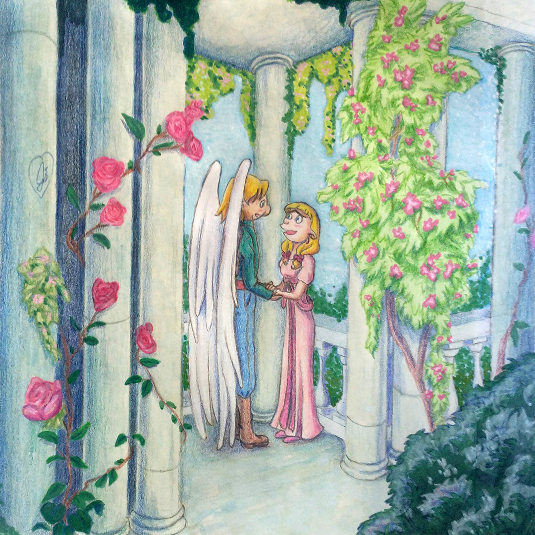 GabbyUlhoa's tweet photo. Day 4 - Blossom  
In the midst of spring blooms, a young love blossoms.   
Prince Arnold sneaking a moment with Princess Helga from the Isle of the Crown.  
Colored pencils, acrylic and alcohol markers, touched up in photoshop.  #shortakiweek #heyarnold https://t.co/9Re6Slqb5k