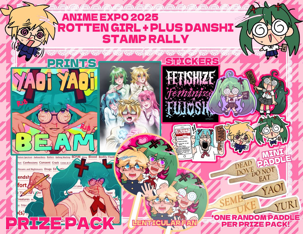 yumafuki's tweet photo. Calling all PERVERTS!! Our Rotten Danshi Rally is coming to #AnimeExpo ! We hope to see you there!

Collect all 5 stamps for our huge prize pack!

Contributors:
@yumafuki C27
@gothgyaru D13
@mrstripedpants i9
@batteryunit O6
@smoorsch M34

🏷️: #rottengirl #plusdanshi #ax2025 https://t.co/42dJzjqY2s