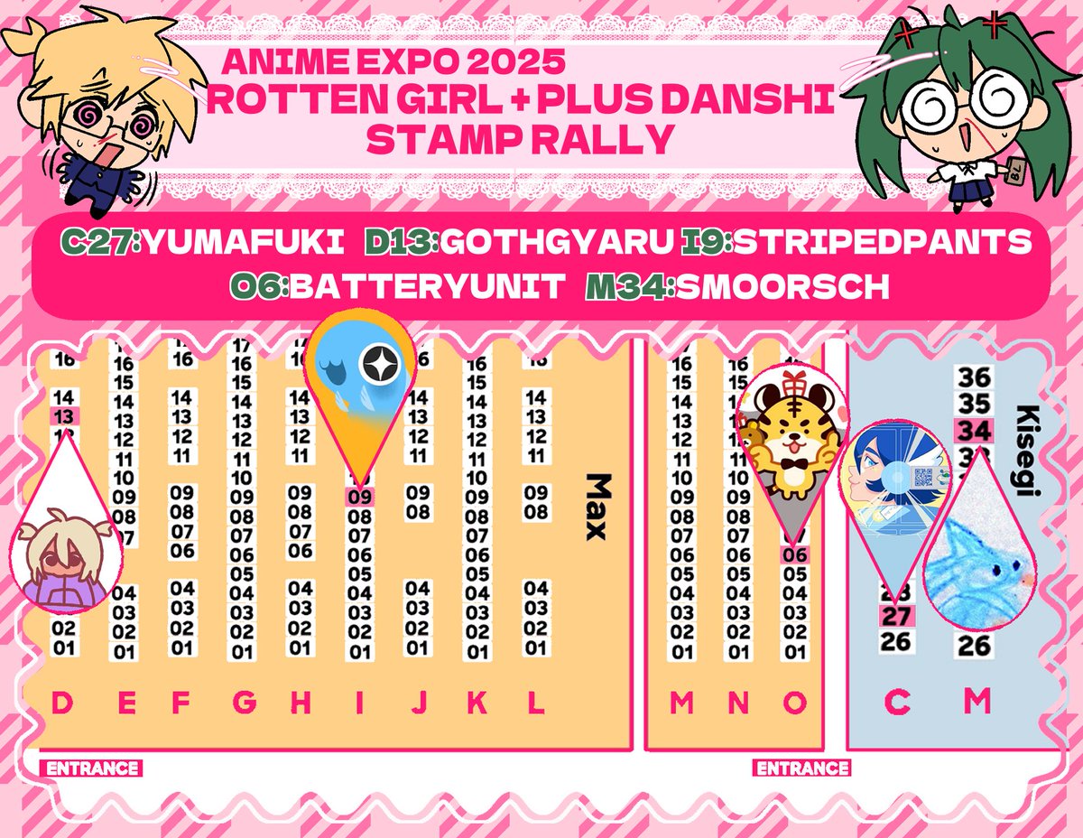 yumafuki's tweet photo. Calling all PERVERTS!! Our Rotten Danshi Rally is coming to #AnimeExpo ! We hope to see you there!

Collect all 5 stamps for our huge prize pack!

Contributors:
@yumafuki C27
@gothgyaru D13
@mrstripedpants i9
@batteryunit O6
@smoorsch M34

🏷️: #rottengirl #plusdanshi #ax2025 https://t.co/42dJzjqY2s