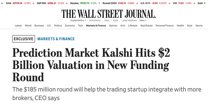 🚨 BREAKING: "Kalshi: Un Salto di 185 Milioni di Dollari e una Valutazione di 2 Miliardi nel Mercato delle Previsioni"
