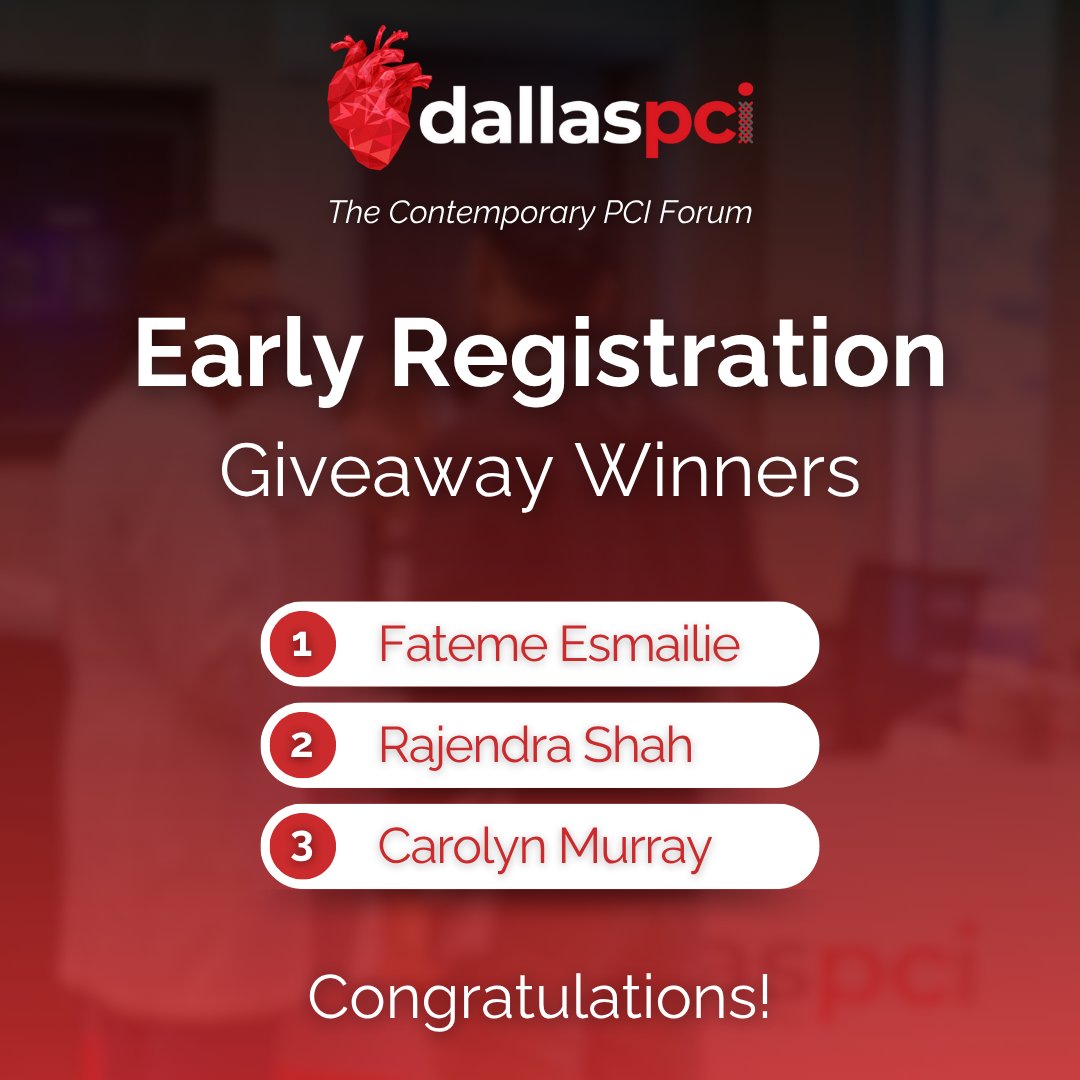 Congratulations to our Early Registration Giveaway Winners! 🎁

Thank you for signing up early for #dallaspci2025 — your support helps us build something truly special.

Stay tuned for more opportunities to engage as we count down to September!

Register: dallaspci.com