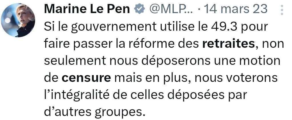 Bref, le RN est la béquille de la macronie.

Rien de nouveau, on le savait déjà.