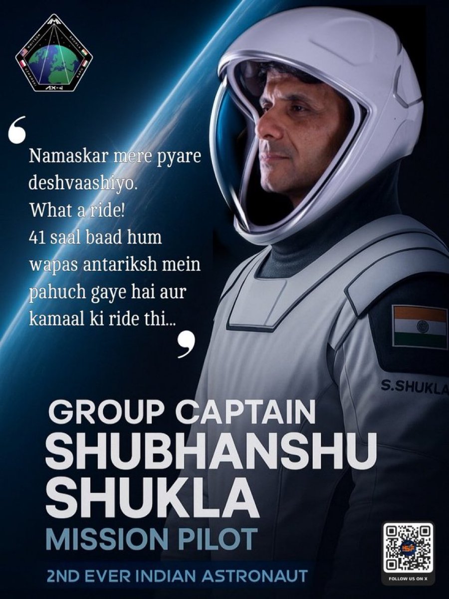 thesuyashsingh's tweet image. Beginning of a new era. Many congratulations to @isro and Grp Captain Shubhanshu Shukla for the feat.
One step a time. Journey of India to becoming most important Space fairing nation has just begun.
Kudos to Hon'bl PM @narendramodi for bringing space reforms in 2020.
Team…