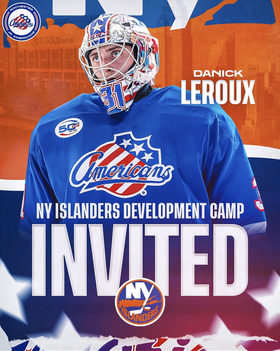 Rochester Jr. Americans NAHL (@jramerksnahl) on Twitter photo DANICK LEROUX IS HEADED TO THE NEW YORK ISLANDERS DEVELOPMENT CAMP!!! 
The former Jr. Americans goaltender has earned a shot at the NHL level! Leroux was lights out in his Jr. Amerks career posting 42-6-4 record. 
Big time talent. Big time opportunity. Congratulations Danick! DANICK LEROUX IS HEADED TO THE NEW YORK ISLANDERS DEVELOPMENT CAMP!!! 
The former Jr. Americans goaltender has earned a shot at the NHL level! Leroux was lights out in his Jr. Amerks career posting 42-6-4 record. 
Big time talent. Big time opportunity. Congratulations Danick!