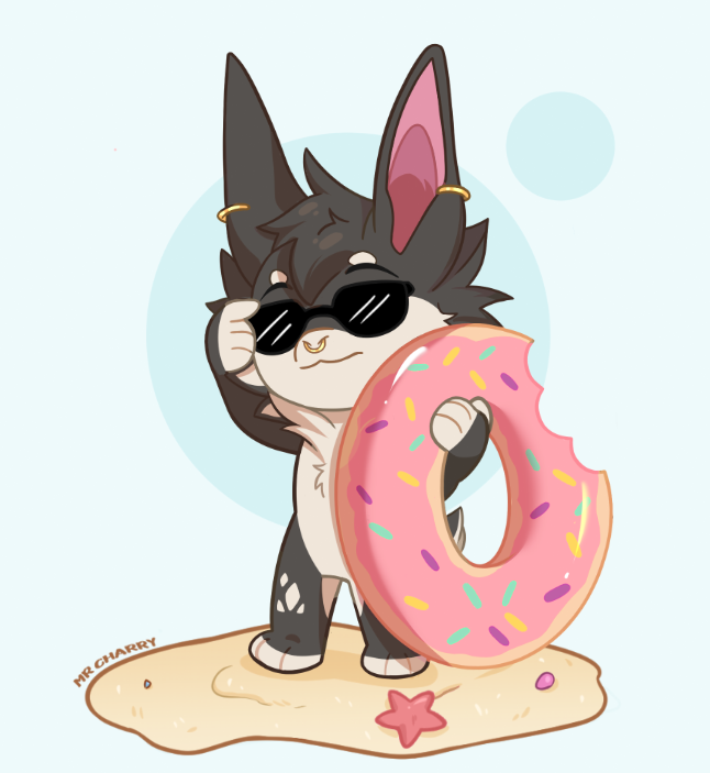 Super cute ych done by mrcharry on FA 
He is ready for the beach