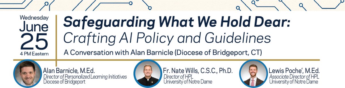 Catholic schools have an opportunity to lead with clarity and hope in the age of AI. Alan Barnicle (Dir. of Personalized Learning Initiatives, Diocese of Bridgeport) will share how dioceses can develop policies and guidelines

REGISTER TO TODAY'S WEBINAR: bit.ly/3HW6pLa
