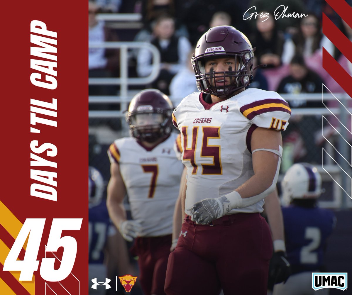 UMMFootball's tweet photo. 4️⃣5️⃣ Days until Fall Camp! ⛺️

2X All-Conference LB Greg Ohman (Lake Nebagamon, WI) is ready to lead the Cougar Defense! 🏈
#WorkCrew⚒️

#TEAM #RollCougs🐾 https://t.co/AojW7iuokd