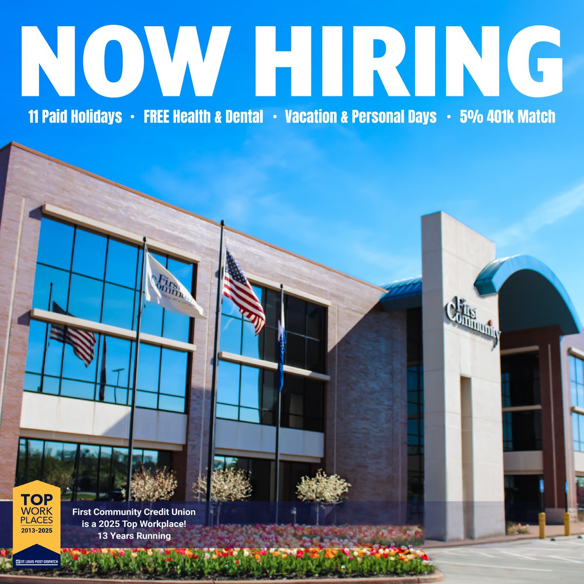 Looking to work at one of the Top Workplaces in St. Louis for the past 13 years?  We’re hiring! 🤝

At this time, we have entry level positions available in our branches and back-office departments.  

For more information or to apply: qr2.mobi/FCCareers