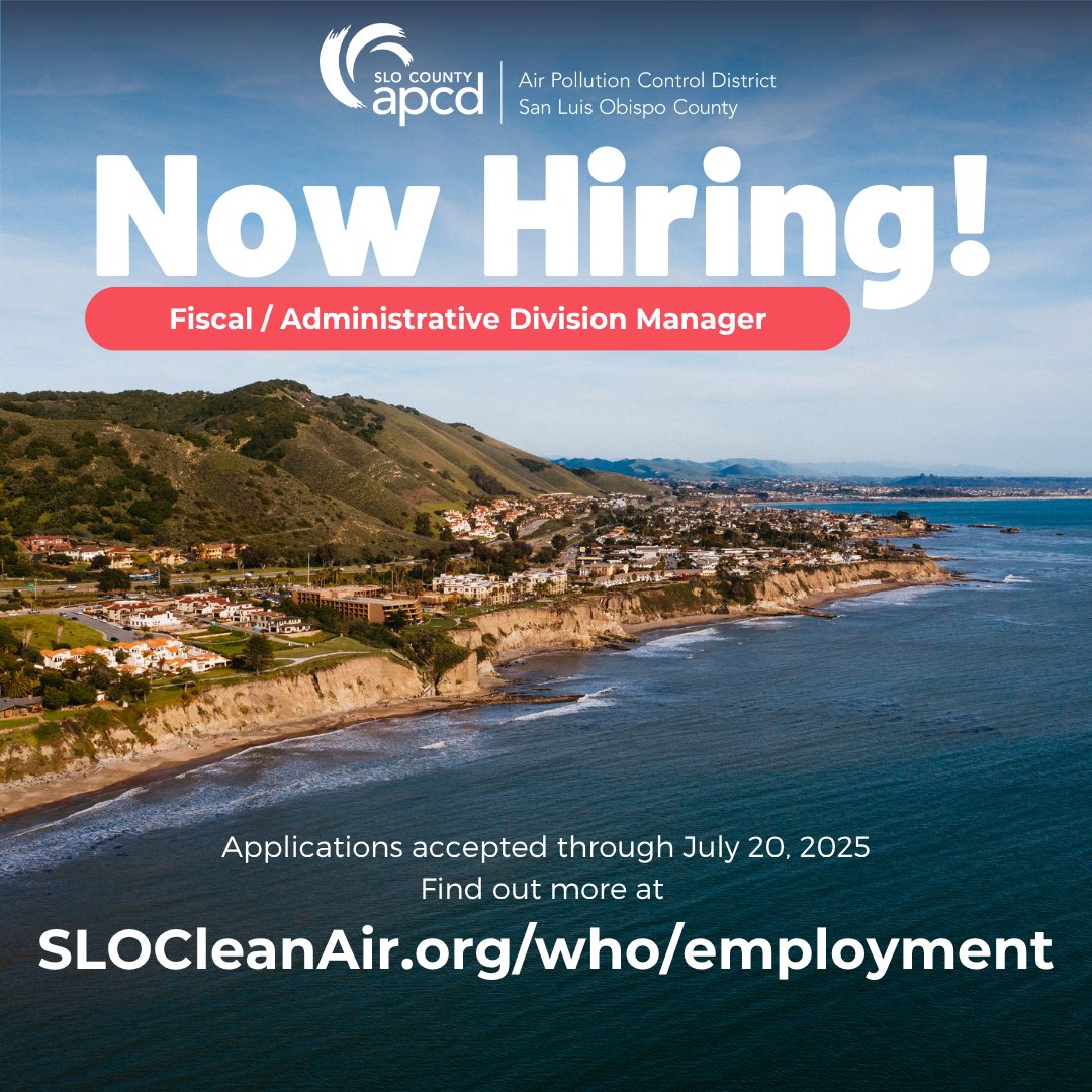 💼 Now Hiring: Financial &amp; Administrative Division Manager! 💼 This is a long-term management opportunity for someone ready to grow and make a difference.

Sound like you? Join us! 🙌 Visit SLOCleanAir.org/who/employment or click the link in our bio!