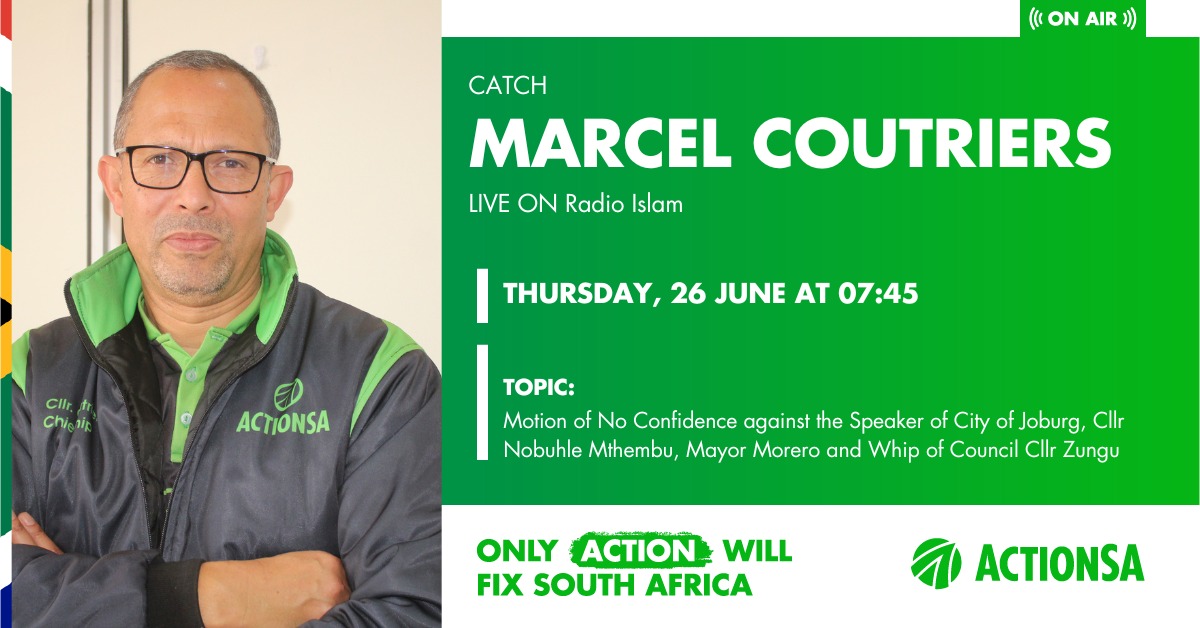 Catch <a href="/Action4SA/">ActionSA</a> Joburg Caucus Councillor, Cllr Marcel Coutriers live on Radio Islam tomorrow morning.